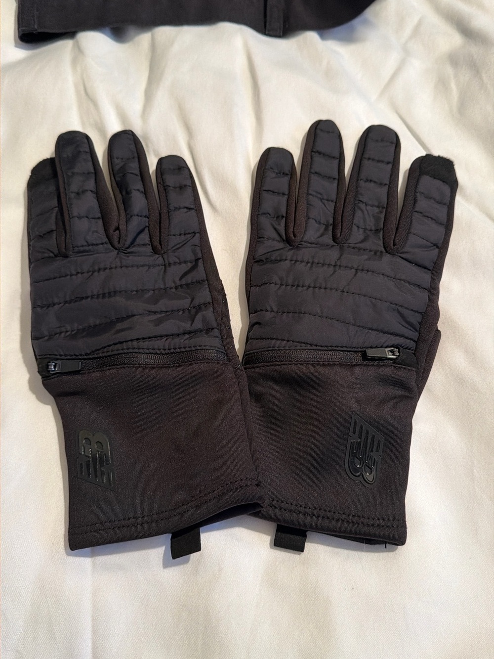 New Balance Black Quilted Tech Gloves with Zip Pocket